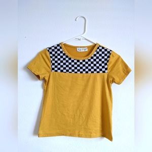 Juniors small yellow and checkered top
